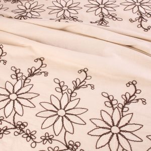 Deadstock Double Border Floral Embroidered Linen – Cream