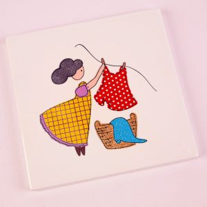 Ada and Pearl Ceramic Tile Coaster - Wash Day