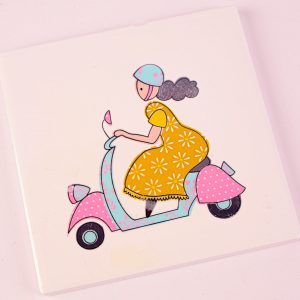 Ada and Pearl Ceramic Tile Coaster - Scooting