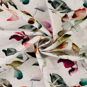 Linen Viscose Digital Print - Soft Watercolour Leaves