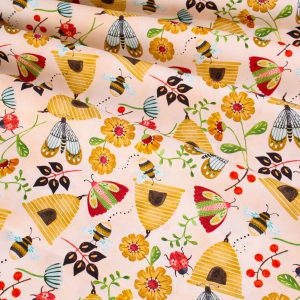 Blank Quilting Fabrics Nature's Symphony - Beehives and Flowers on Light Cream