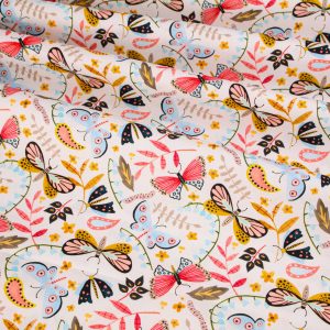 Blank Quilting Fabrics Nature's Symphony - Butterflies and Caterpillars on White
