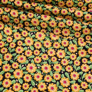 Blank Quilting Fabrics Nature's Symphony - Yellow Flowers on Black