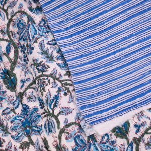 Exclusive Quilted Indian Block Print Cotton - Blue Floral Stripe