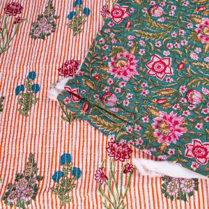 Exclusive Quilted Indian Block Print Cotton - Forest Green Floral