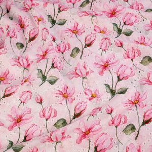 EOB Pink Flowers Broiderie Anglaise - 60cm piece