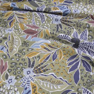 Rayon Slub Spandex - Tropical Flowers Khaki