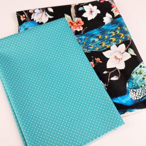 Perfect Pairs! 2 x Fat Quarter Pack - Peacock Velvet and Turquoise Pinspot