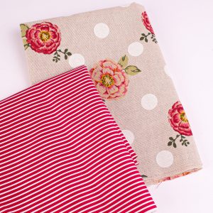 Perfect Pairs! 2 x Fat Quarter Pack - Rose Spot Panama and red Stripe Cotton