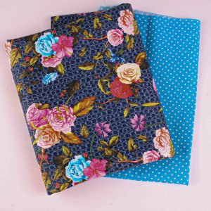Perfect Pairs! 2 x Fat Quarter Pack - Floral Laminate with Turqouise Spot