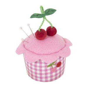 Cupcake Pincushion: Embroidered Cherries
