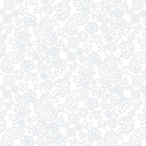 Henry Glass Quilter's Flour - Paisley Floral White on White Tone Blender