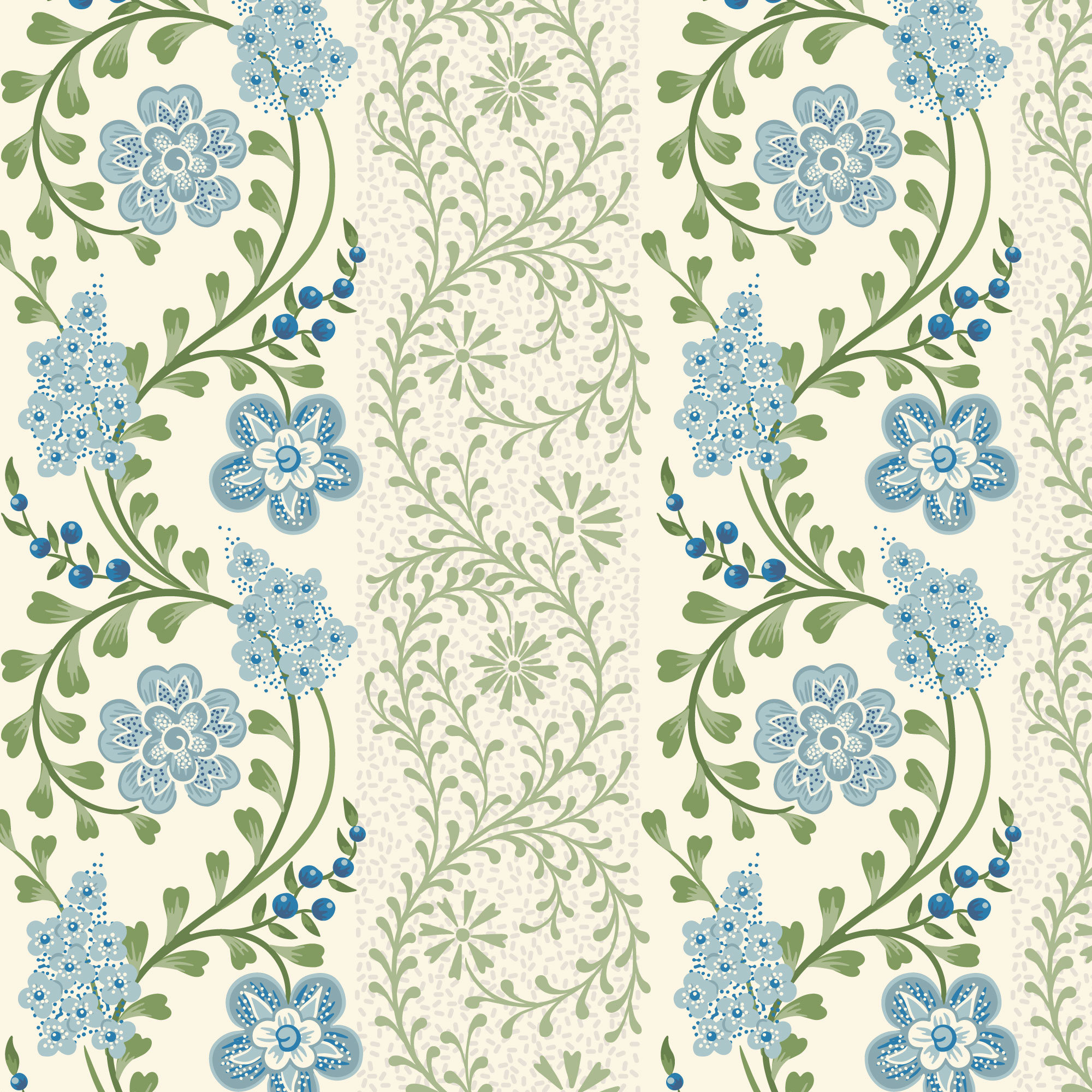 Cloud 9 Fabrics Organic Cotton - Summer Garden Blooming Heirlooms Blue