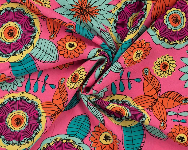 Viscose Abstract Floral - Pink