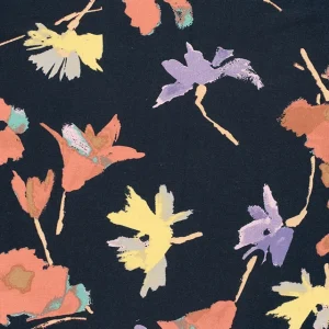 Linen Viscose Printed Flowers - Dark Navy