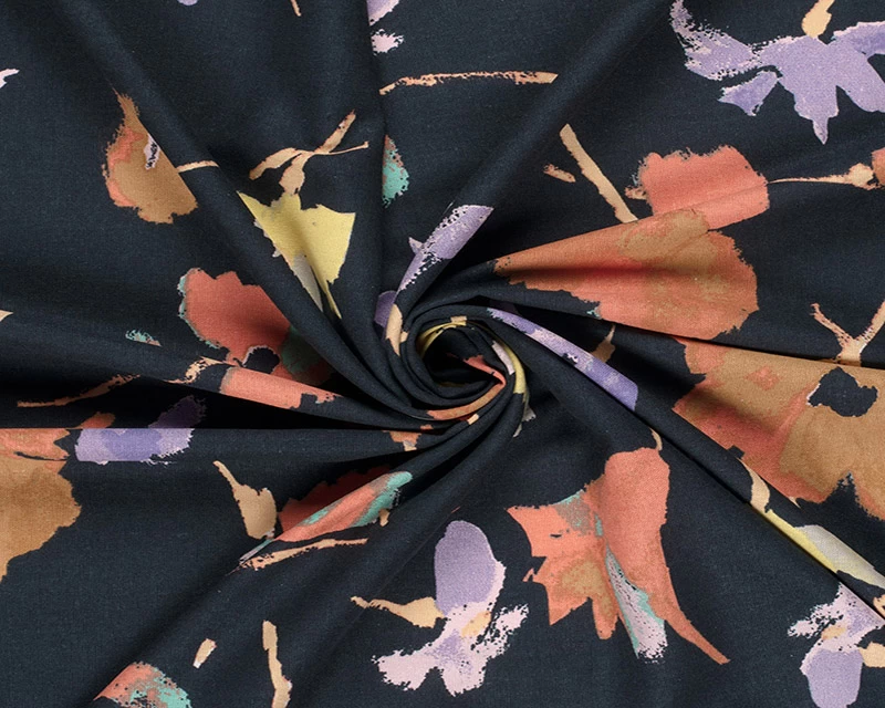 Linen Viscose Printed Flowers - Dark Navy - Image 2