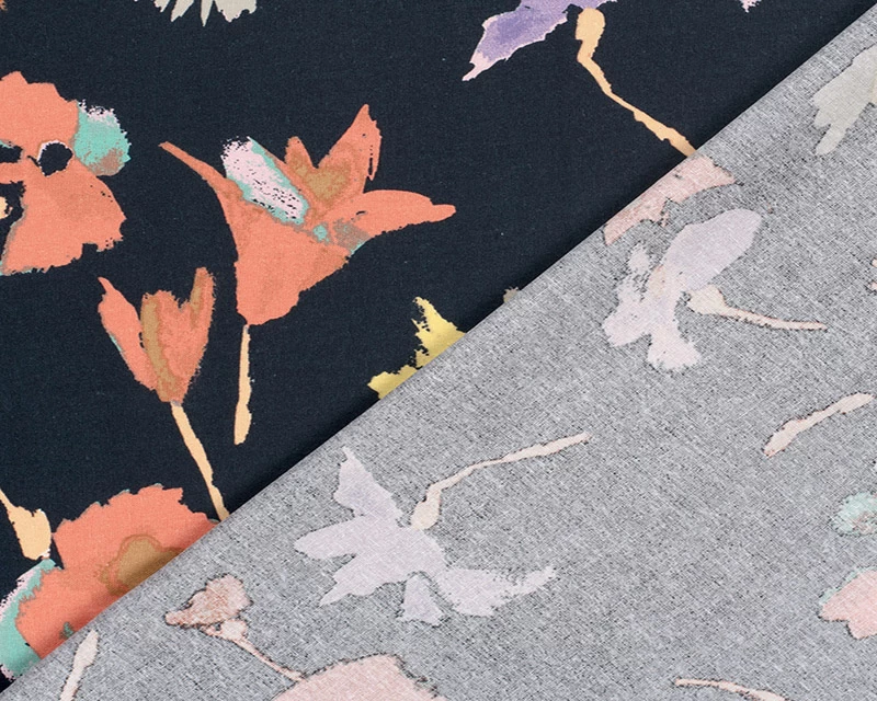Linen Viscose Printed Flowers - Dark Navy - Image 3