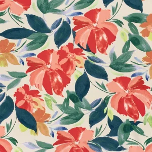 Viscose Satin Printed Flowers - Coral