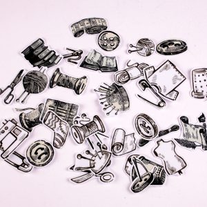 Sewing Themed Paper Stickers - Monochrome