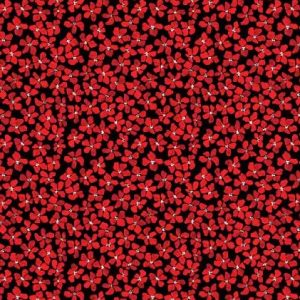 Camelot Fabrics - Hen House Scattered Flowers Red on Black