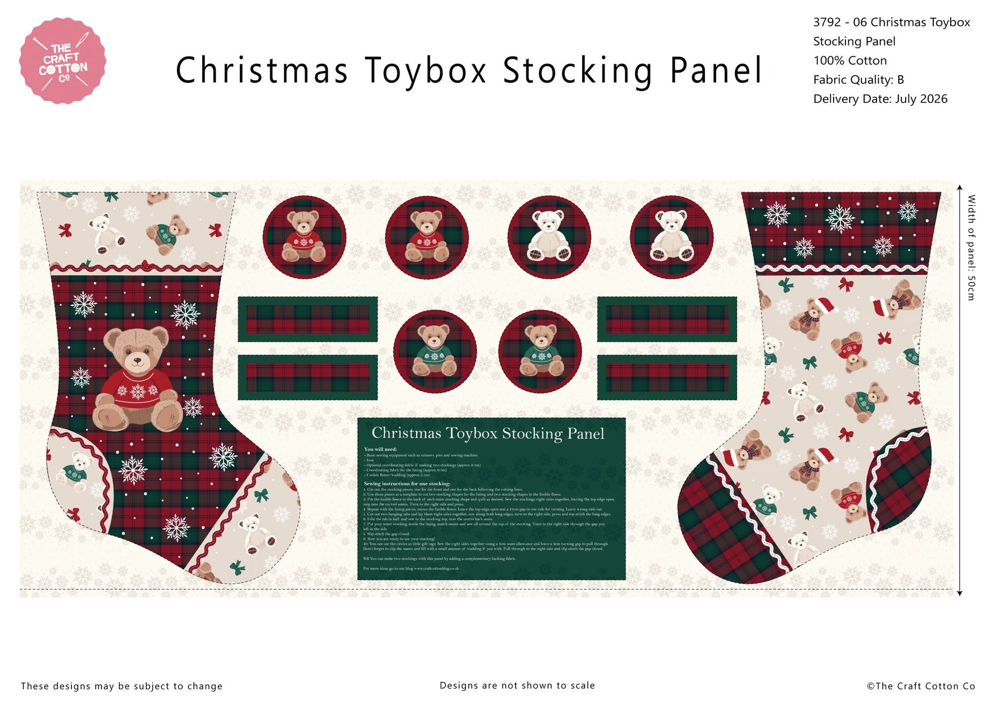 NEW Craft Cotton Co. Christmas Toy Box Stocking Panel