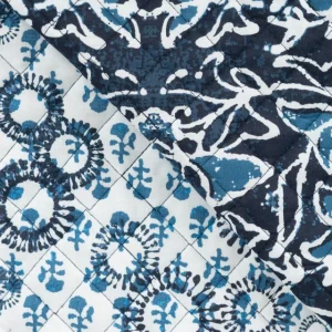 Quilted Fabric - Print Floral Denim Blue
