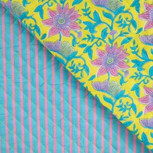 Quilted Fabric - Floral Stripe Yellow