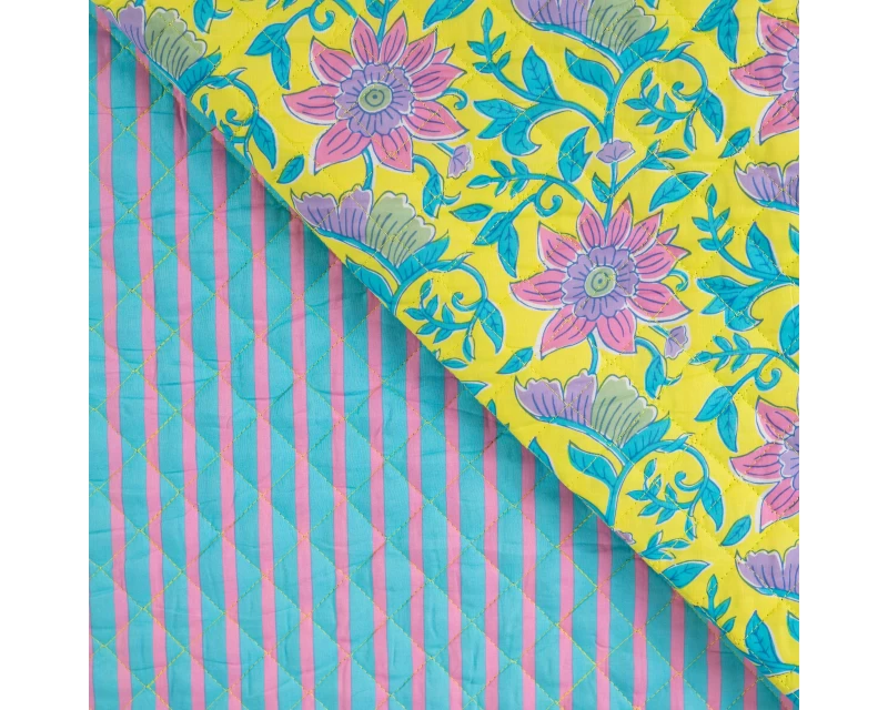 Quilted Fabric - Floral Stripe Yellow