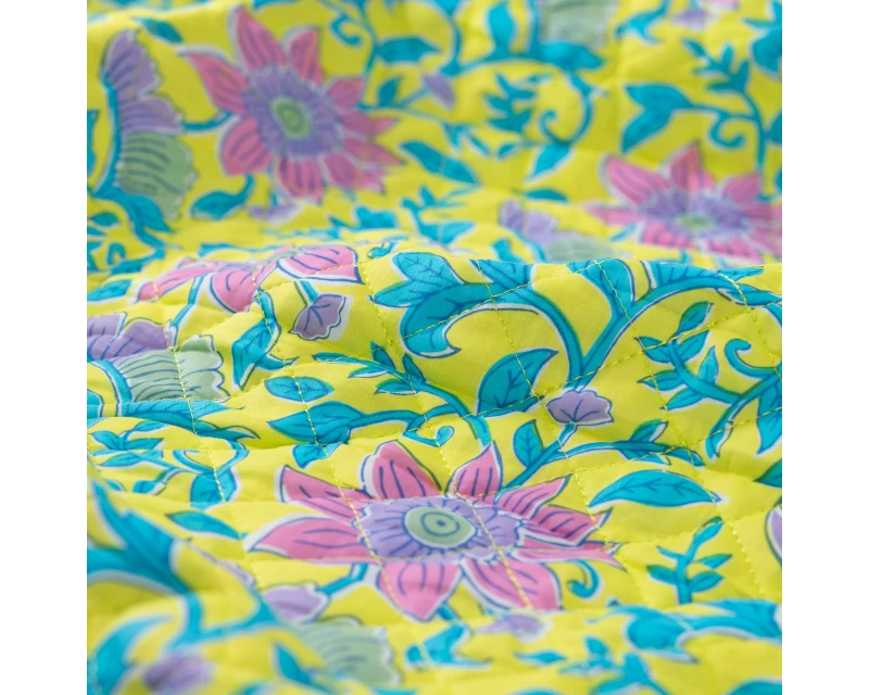 Quilted Fabric - Floral Stripe Yellow - Image 2
