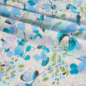 Cotton Broderie Anglaise Fabric - Blue Watercolour