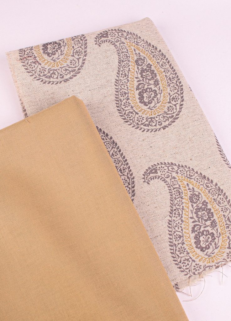 Perfect Pairs! 2 x Fat Quarter Pack - Paisley Mustard Canvas with Caramel Cotton