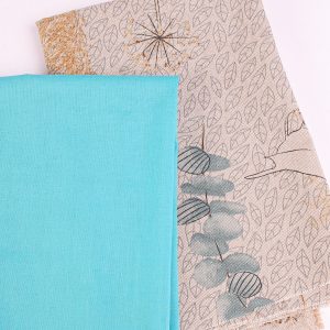 Perfect Pairs! 2 x Fat Quarter Pack - Leaf Outline Canvas with Teal Cotton