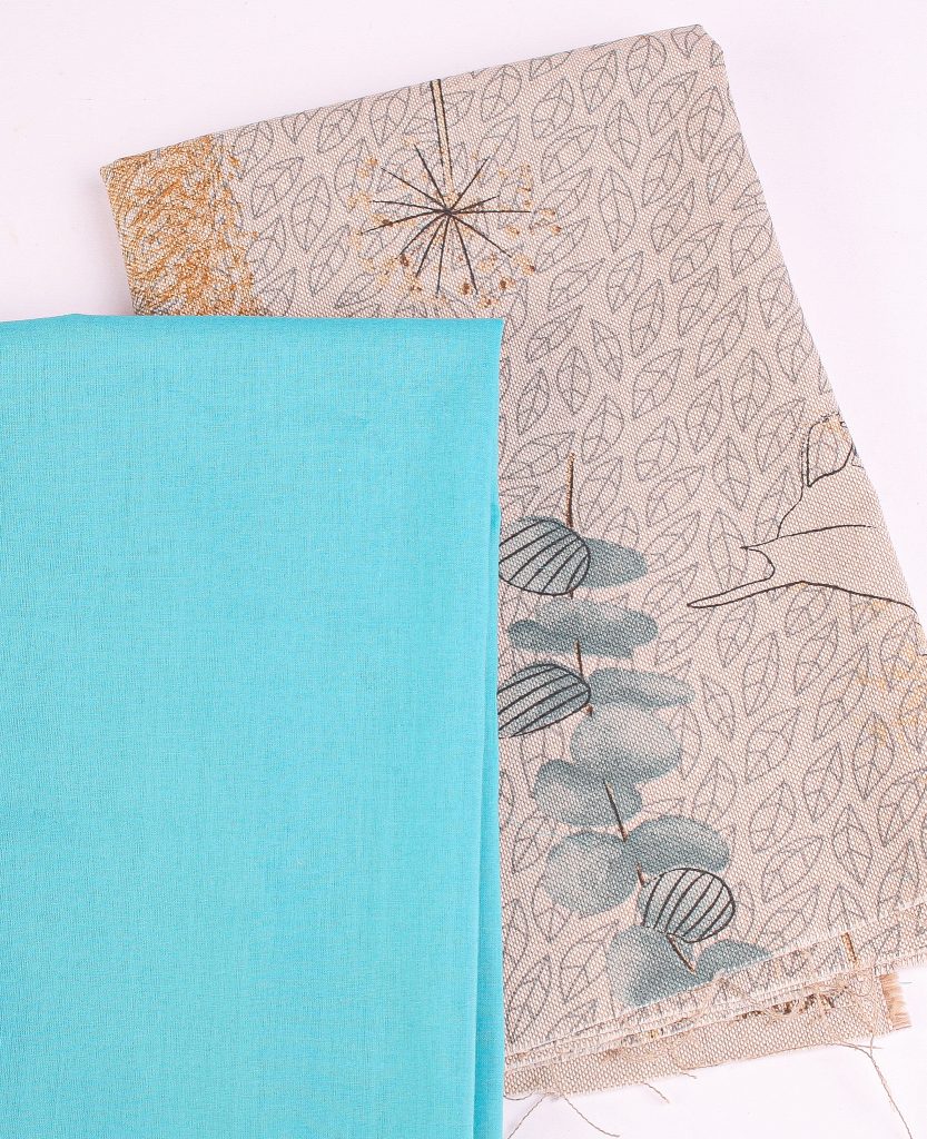 Perfect Pairs! 2 x Fat Quarter Pack - Leaf Outline Canvas with Teal Cotton