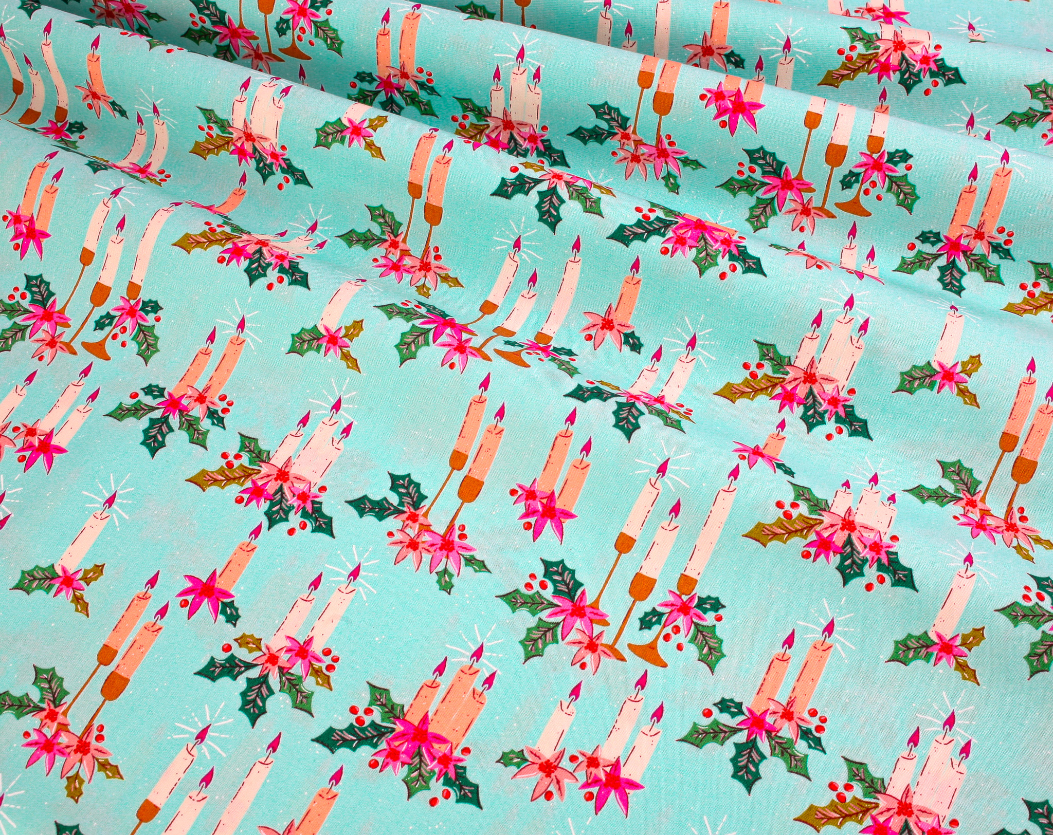 Art Gallery Fabrics - Christmas in Colour: Candles Aqua