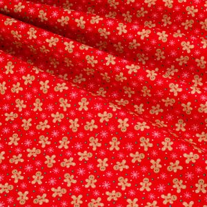 3 Wishes Fabrics - Very Merry Gingerbread Christmas Cookies on Red