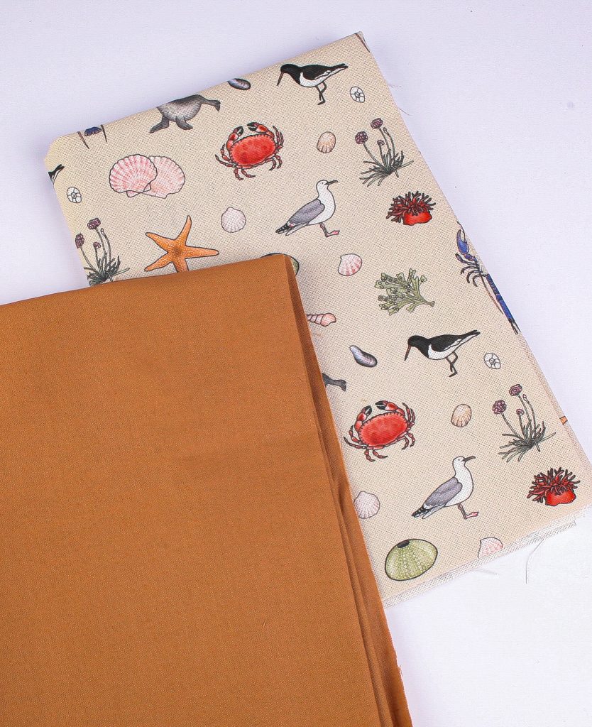 Perfect Pairs! 2 x Fat Quarter Pack - Seaside Stories Linen plus Wide Caramel Cotton