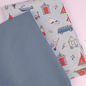 Perfect Pairs! 2 x Fat Quarter Pack - Seaside Stories Blue plus Wide Denim Blue Cotton
