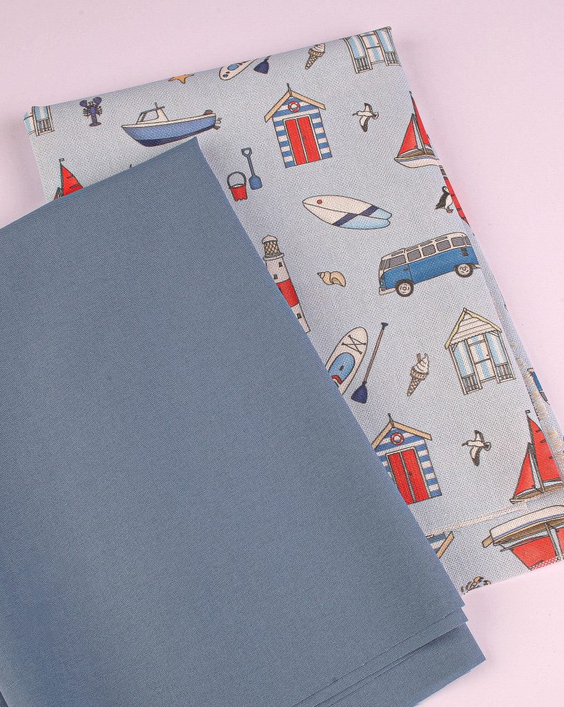 Perfect Pairs! 2 x Fat Quarter Pack - Seaside Stories Blue plus Wide Denim Blue Cotton