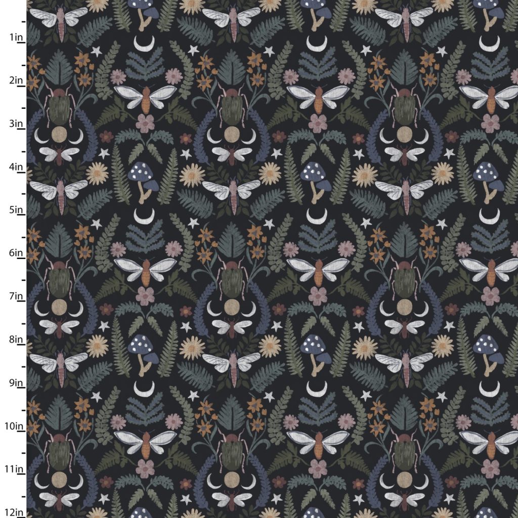 3 Wishes Fabrics - Midnight Prowl Moonlit Forest Black