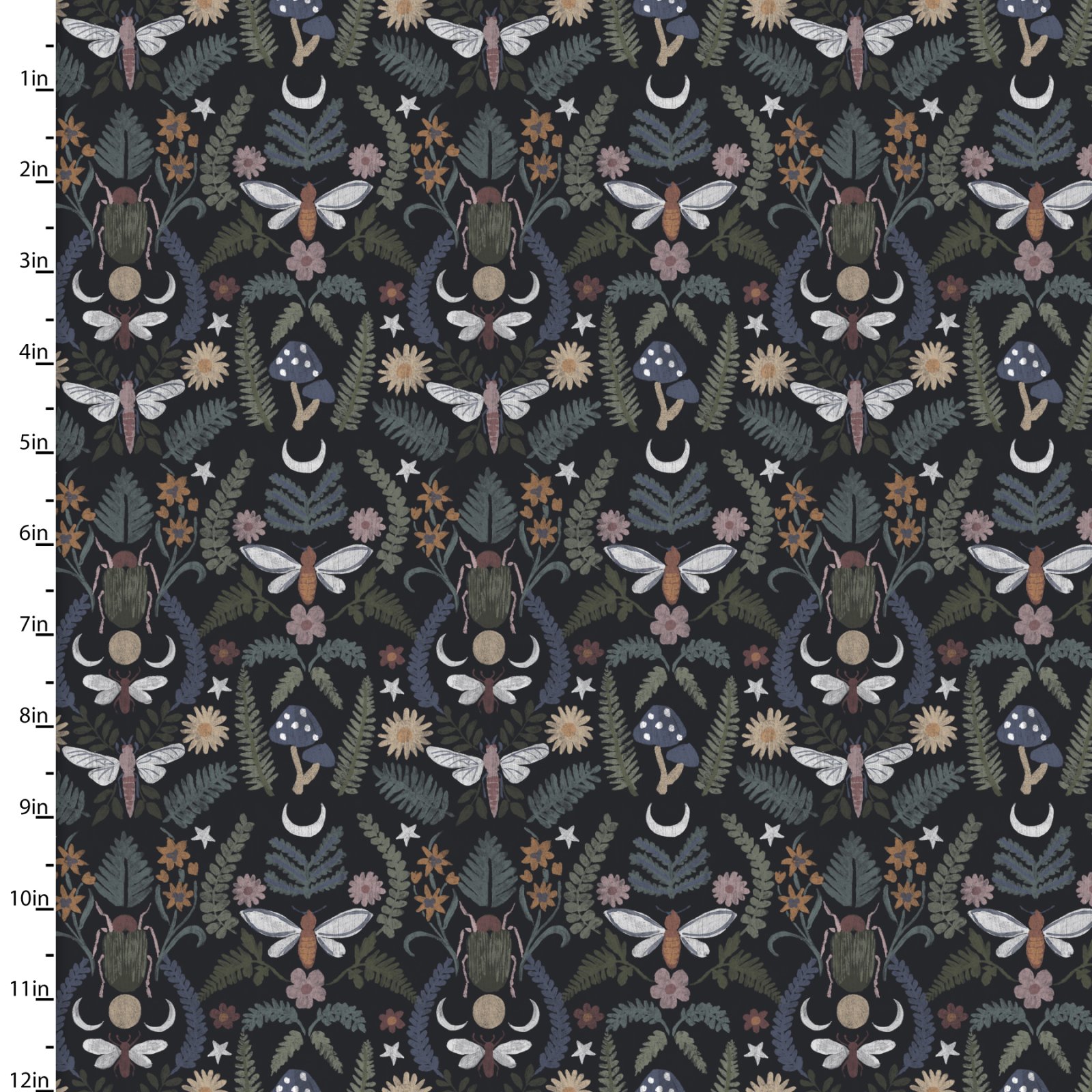 3 Wishes Fabrics - Midnight Prowl Moonlit Forest Black
