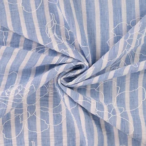 Linen Look Embroidered Print - Blue