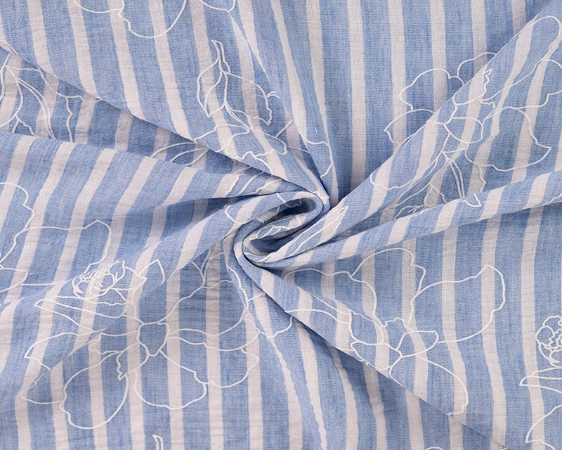 Linen Look Embroidered Print - Blue