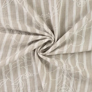 Linen Look Embroidered Print - Light Beige