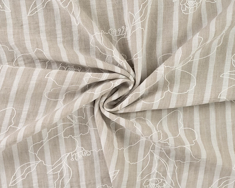 Linen Look Embroidered Print - Light Beige