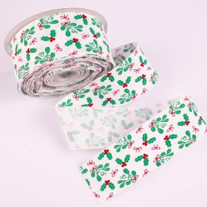 Holly and Mistletoe 2.5" wide ribbon - 25m roll
