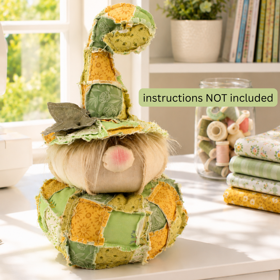 Half Yard Sewing Club Member Project - Patch the Pumpkin Gnome Kit - Green/Yellow - Image 2