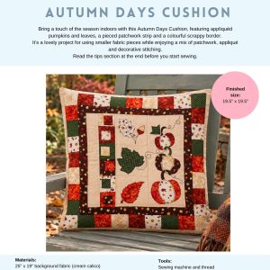 Autumn Days Applique Cushion Cover Sewing Pattern - Paper Copy
