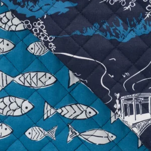 Quilted Fabric - Blue Fishing