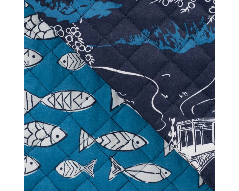 Quilted Fabric - Blue Fishing