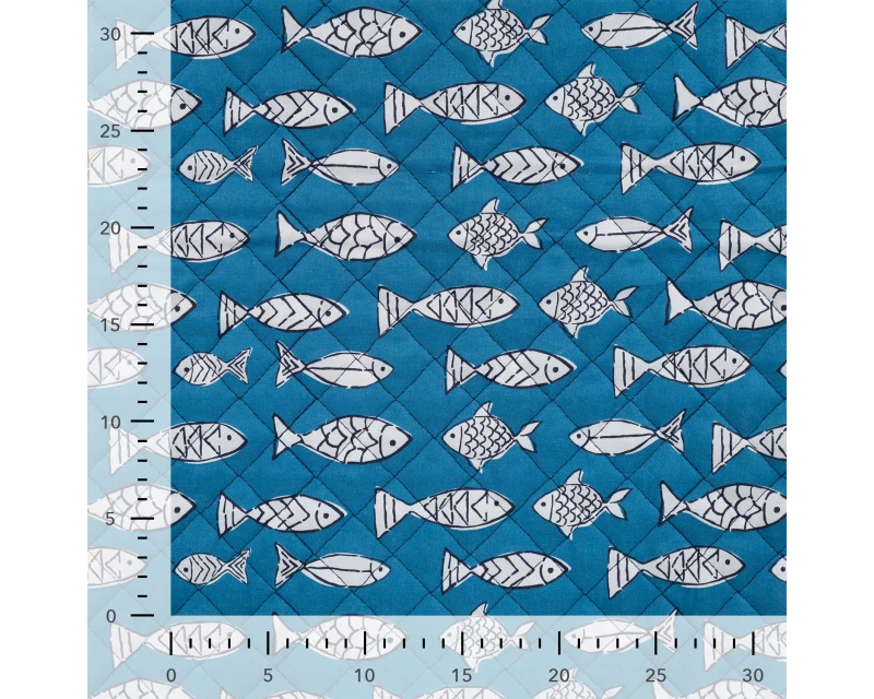 Quilted Fabric - Blue Fishing - Image 3